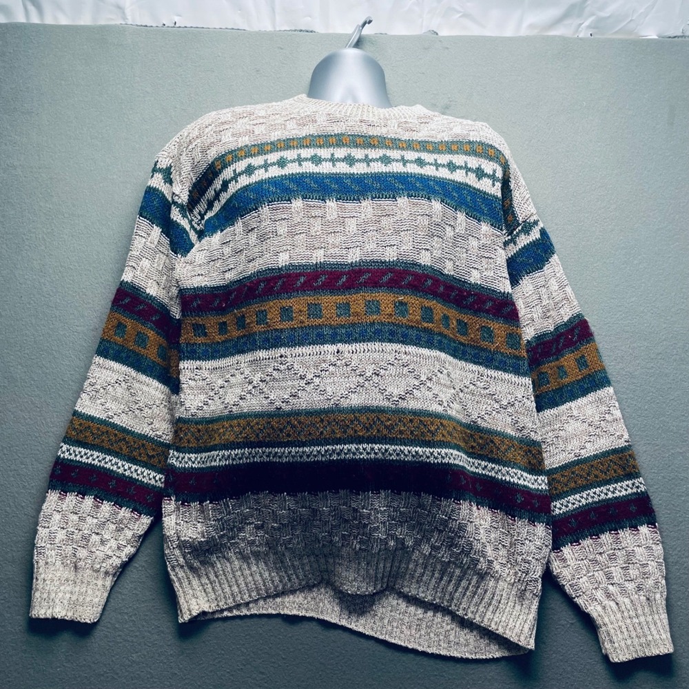 VTG American Outpost men cotton knit sweater jacquard stripe‎ multicolor L 90s